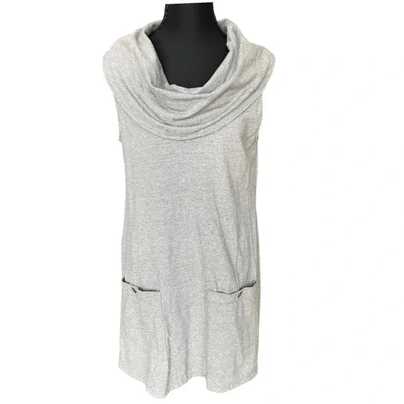 Neon Buddha 100% Cotton Gray Cowl Neck Sleeveless Tunic Dress Pockets Size M - Picture 1 of 6